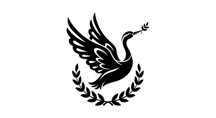 Fototapeta premium Flying bird silhouette with olive branch