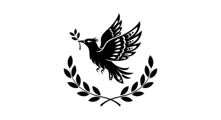 Obraz premium Flying bird with branch and laurel wreath