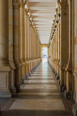 Naklejka premium Elegant classical architecture with majestic columns in sunlit corridor