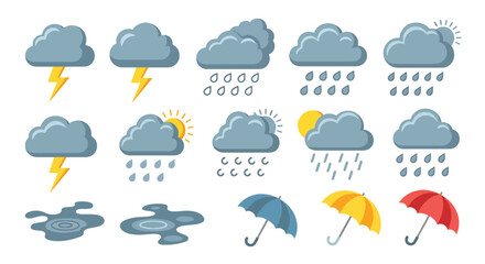 Obraz premium Weather Icons with Umbrellas