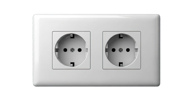 Double European Schuko wall socket outlet isolated on transparent background