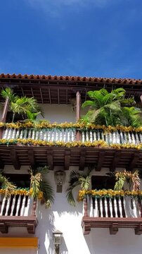 Famous colonial Cartagena Walled City, Cuidad Amurrallada, and its colorful buildings in historic city center, a designated UNESCO World Heritage Site