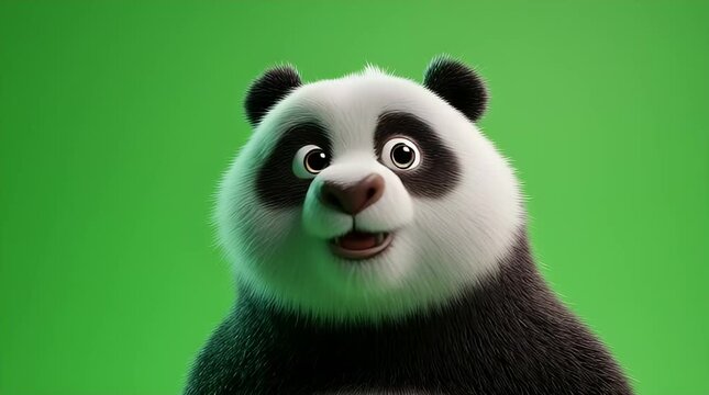Animated 3D Panda Character Portrait on Green Background