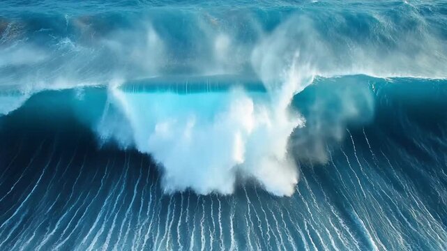 Powerful Blue Ocean Wave Crashing with White Foam wallpaper