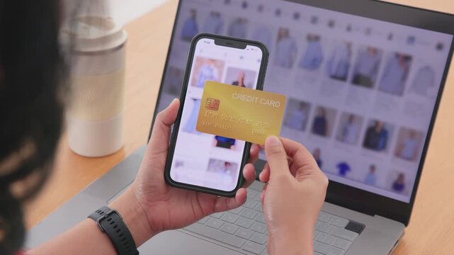 Woman using phone Agent AI app retail shop store tech auto pay buy  credit card at home fintech. Modern Agentic AI bot order assisted people easy smart future life internet of things virtual wallet.