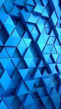Abstract geometric pattern of blue triangular prisms with light and shadow