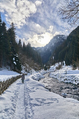 Beautiful winter hike in the Hollersbach Valley, in the Salzburg region near Bramberg, Austria.