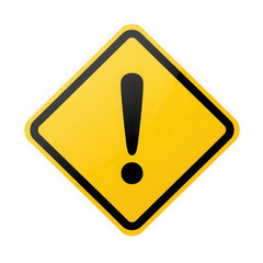 Yellow warning sign with exclamation mark isolated on transparent background