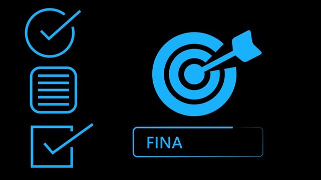  checklist with two completed tasks and one pending a target with an arrow in the bullseye, and the word FINAL displayed in a glowing rectangle frame.