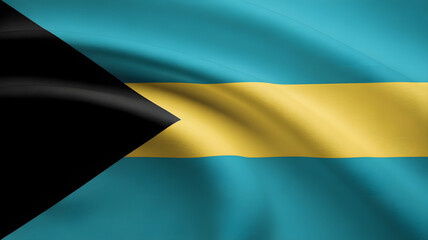 Vibrant Bahamian flag waves proudly in a gentle breeze, symbolizing national pride and island spirit for travel and patriotism.