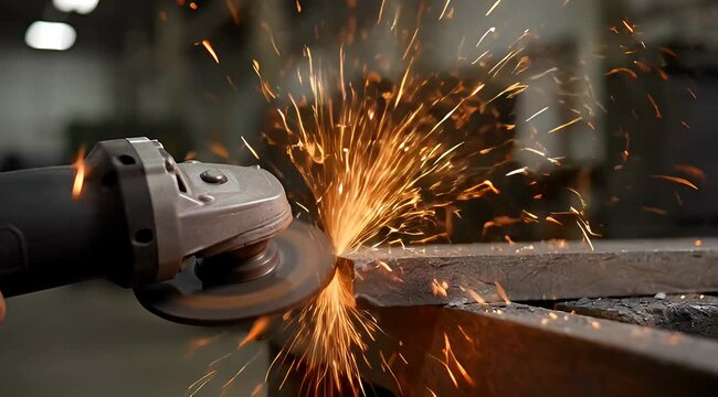 Grinding Metal, Sparks Flying, Industrial Grinder Tool, Workshop Action
