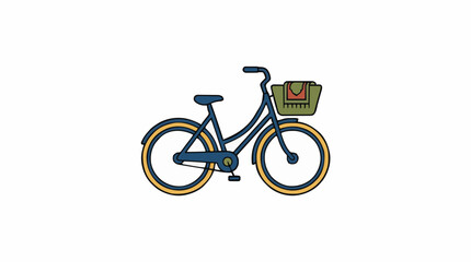 Fototapeta premium A Vintage Style Blue Bicycle with a Green and Brown Basket on the Front Wheel Against a White Background
