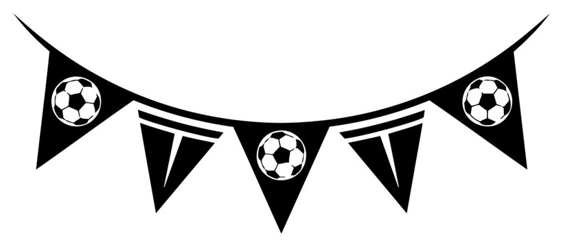 Hanging bunting flags with soccer ball icons for sports party celebration