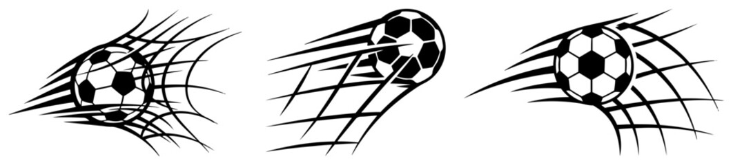 Soccer balls hitting the net with motion speed lines © Camel