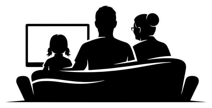 Family sitting on a sofa watching television together