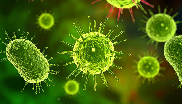 Microscopic view of various virus particles