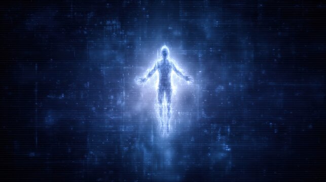 Cinematic Dark Tech Background With Glowing Outline Emerging From Digital Grid Shows Fintech Disruption and Innovation in Technology