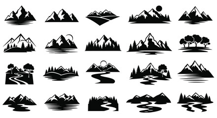 Collection of mountain and landscape silhouettes a striking visual theme silhouette © MdGolam