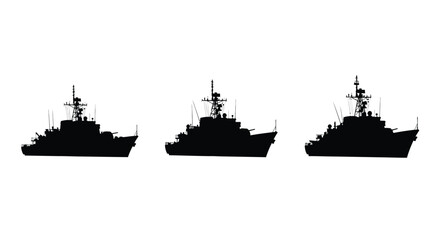 Three navy warships displayed in a striking black silhouette © MdGolam