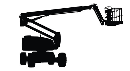 Black silhouette of a telescopic boom lift on a white background © MdGolam