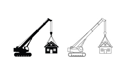 Two cranes lifting houses a contrasting black and white silhouette © MdGolam