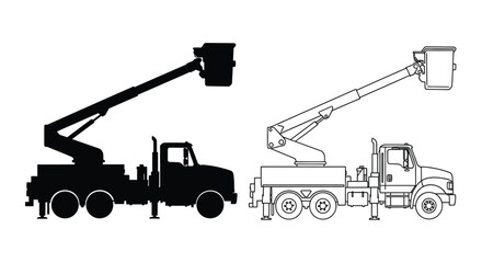 Two depictions of a bucket truck one solid one outlined silhouette © MdGolam