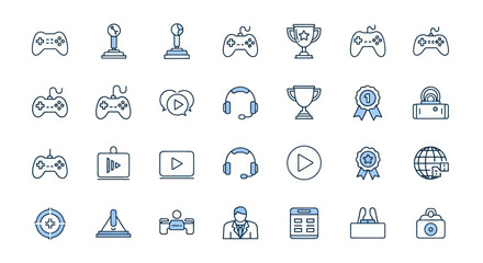 Gaming icons set controllers headsets trophy © Indahyulia