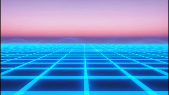 Neon grid horizon sunset retro futuristic landscape glowing perspective at dusk neon landscape