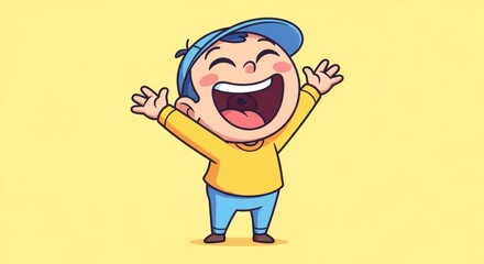 Fototapeta premium Laughing Cartoon Character with Cheerful Expression on Bright Background