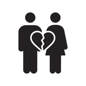 Silhouetted couple with a broken heart symbol representing relationship issues and separation