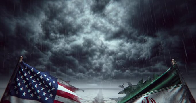 Stormy sky with dark clouds over American and Mexican flags.