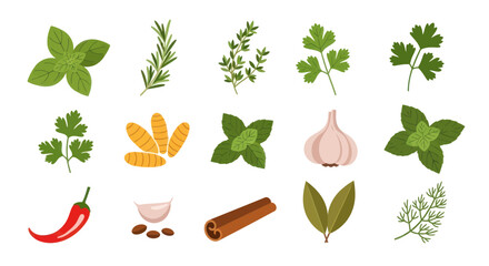 Fresh herbs and spices on white background © Insto