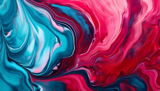 vibrant fluid acrylic texture with interplay of crimson and azure tones