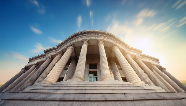 blurred exterior view of courthouse with columns
