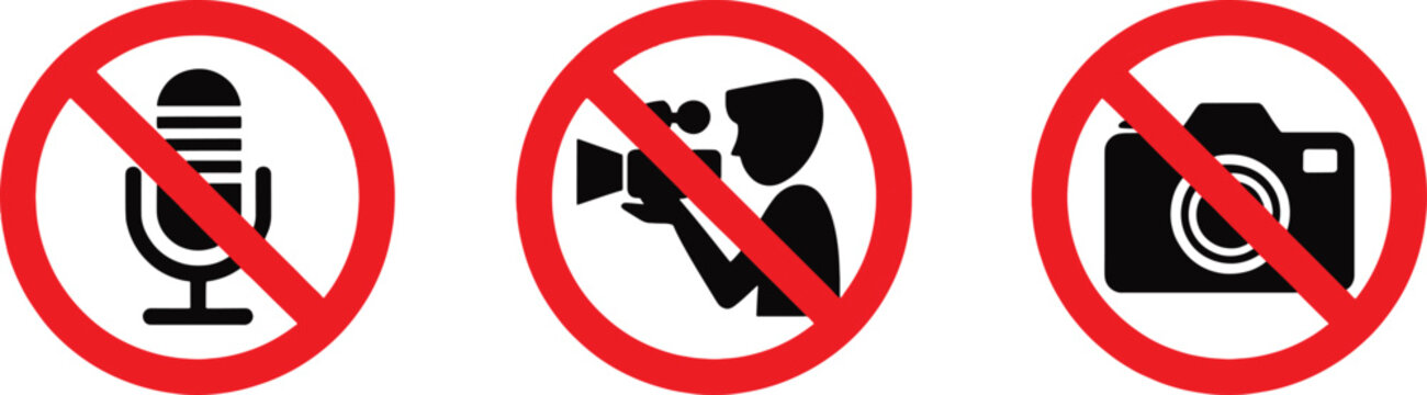 No photography or recording signs with microphone camera and video icons