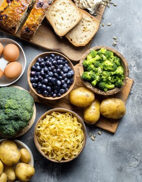 variety of foods that form the base for a nutritious health food for adults