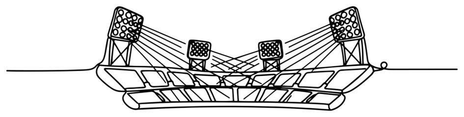 Continuous line drawing of stadium floodlights and arena structure for sports matches © Wieslaw