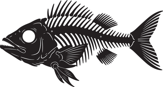 Fish skeleton silhouette isolated on transparent background vector illustration graphic design element for food and ocean themes