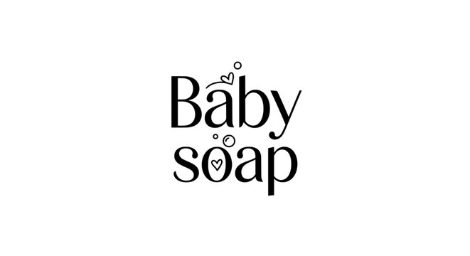 Baby Soap Vector Typography in Black &ndash; Minimal Clean Text Design for Baby Product Label, Nursery Sign, Soap Packaging &ndash; Isolated on Transparent Background