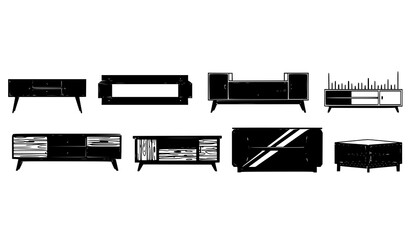 Modern TV Stand Silhouette Set with Different Living Room Furniture Console Designs Vector