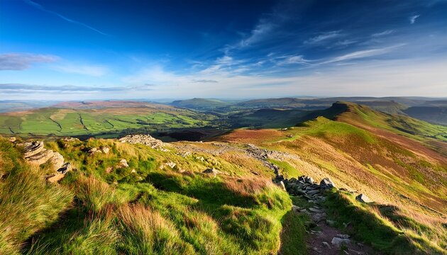 a beautiful landscape view from the top of a mountain in yorkshire hike to roseberry topping near teesside
