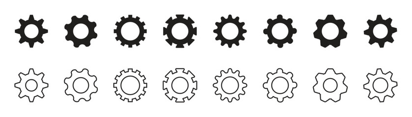 Set of gear icons for business and technology concepts