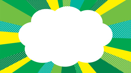 サンバーストとドット背景のもくもく雲フレーム/グリーン