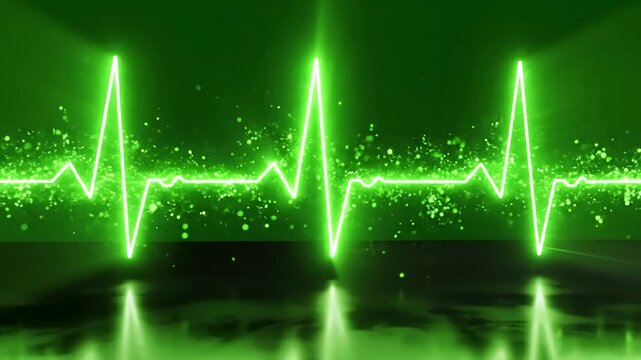 Green Screen 3d render of a heartbeat frequency on cardiograph recording pulse scene 4 with distortion, overlay, glitch, static noise, scan lines black background, 4k animated video loop
