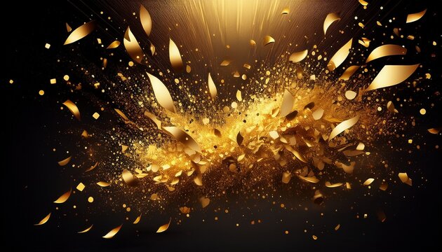golden confetti explosion on a black background