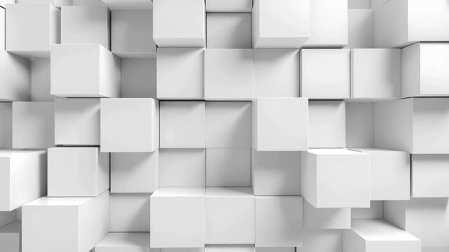 A video showcasing a visually striking 3D arrangement of white cubes in a modern geometric pattern