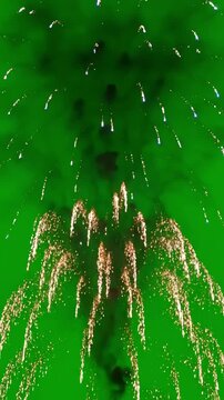 Green Screen beautiful colorful fireworks on a scene 3 with distortion, overlay, glitch, static noise, scan lines black background, 4k animated video loop