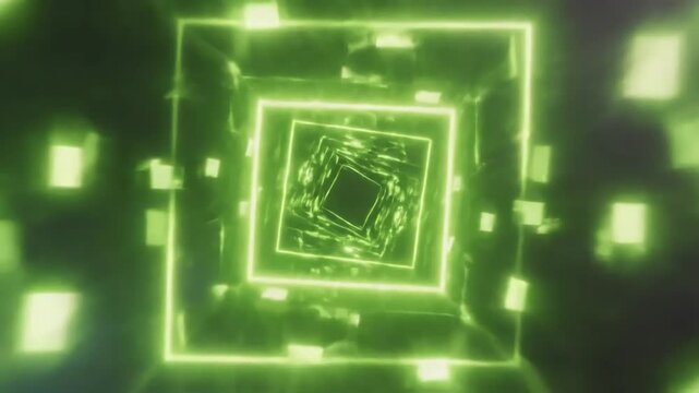 Green Screen abstract neon rectangle frame animation looping background 4k retro template soft color live concert wall gradient web element scene 3 with distortion, overlay, glitch, static noise, scan