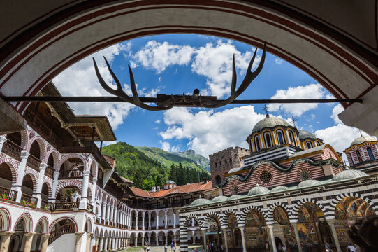 Rila Monastery Courtyard, Bulgaria - Historic Byzantine Architecture