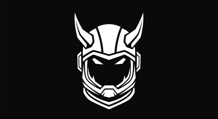 Helmeted figure illustration on black